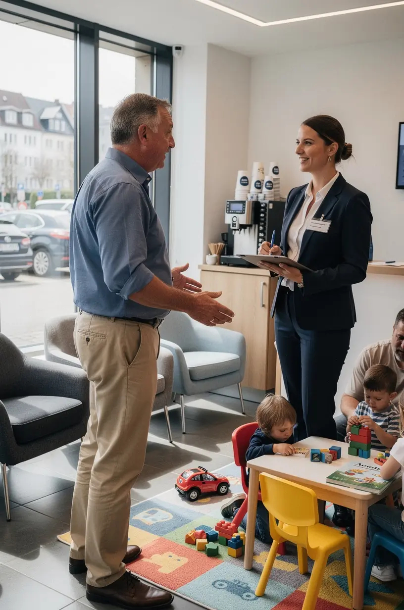 Fahrzeug mit geöffneter Motorhaube, während ein Experte das Klimasystem inspiziert.